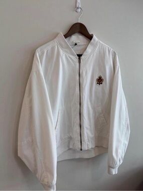 Vintage Hunting Horn Classics White Bomber Jacket | Boxy Size L